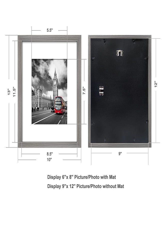 IkaLede 9x12 Rustic Picture Frame Display Pictures 6x8 with Mat or 9x12 without Mat Wooden Farmhouse Distressed Photo Frames for Artwork Wall Mounting and Table Top, Grey - Image 2